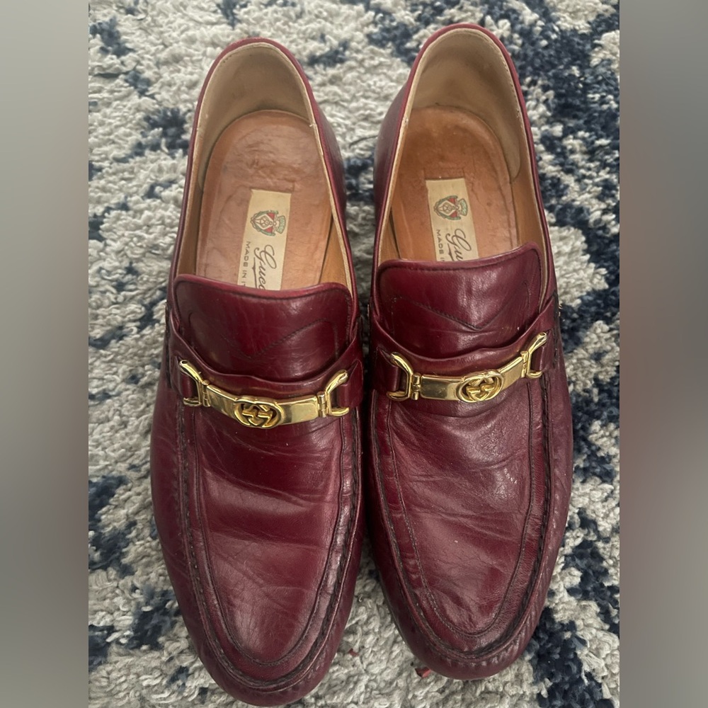 Gucci Burgundy Leather Horsebit Slip-On Loafers